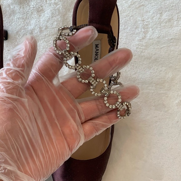 Vintage Purple Manolo Blahnik Satin Heel Pumps w/Rhinestone Ankle Strap Sz 40.5! - Picture 9 of 12